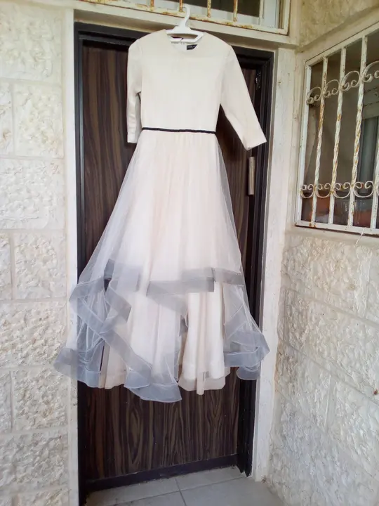 Ivory gown with amber grey skirt